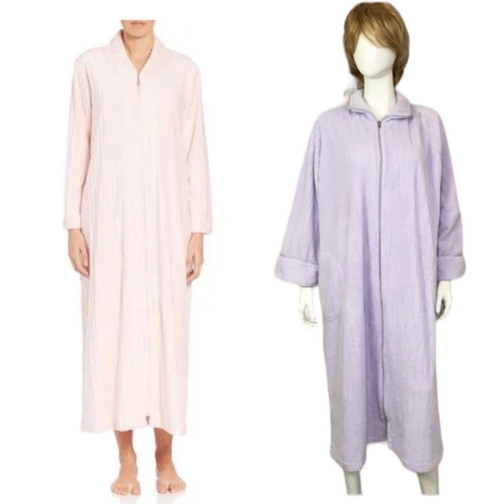 Oscar de la Renta Vintage Embossed Stripes Full Zip Nightgown Robe Lilac L